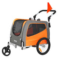 Dog Bike Trailer 30kg 2-in-1 Pet Stroller Cart Folding Orange