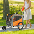 Dog Bike Trailer 30kg 2-in-1 Pet Stroller Cart Folding Orange