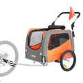 Dog Bike Trailer 30kg 2-in-1 Pet Stroller Cart Folding Orange