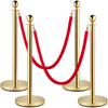 Velvet Ropes and Posts, 5 ft/1.5 m Red Rope, Stainless Steel Gold Stanchion with Ball Top, Red Crowd Control Barrier Used for Theaters, Party, Wedding, Exhibition, Ticket Offices 4 packSets