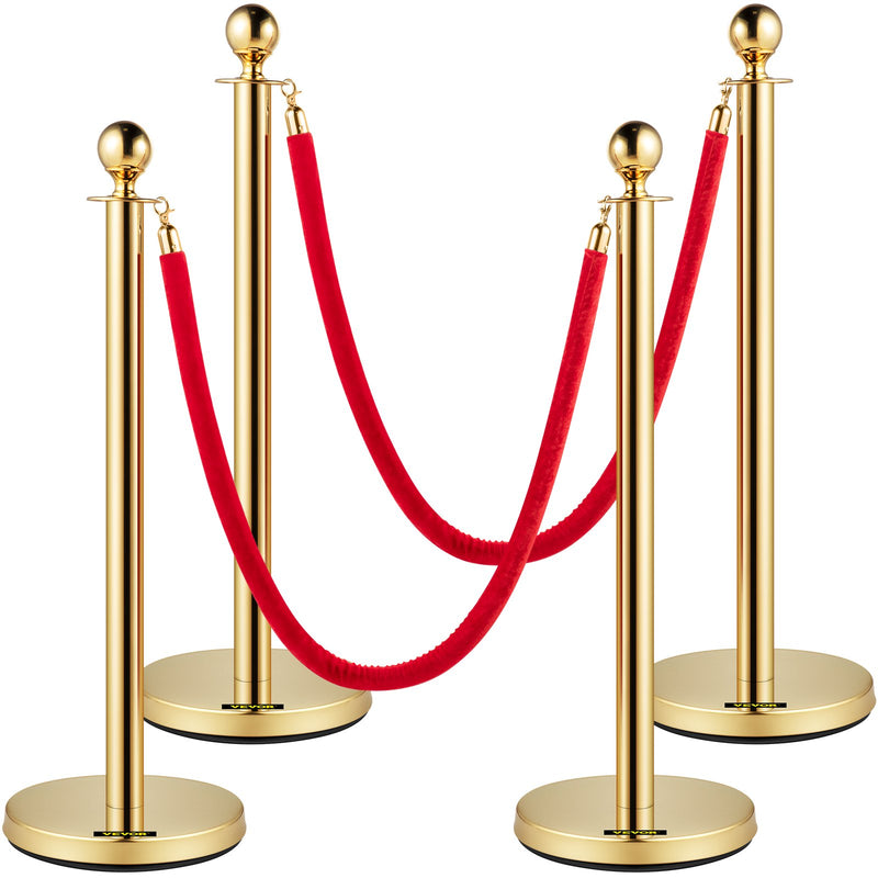Velvet Rope Stanchion 4 Pack 1.5m Red Gold Stainless Steel