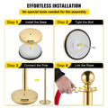 Velvet Rope Stanchion 4 Pack 1.5m Red Gold Stainless Steel