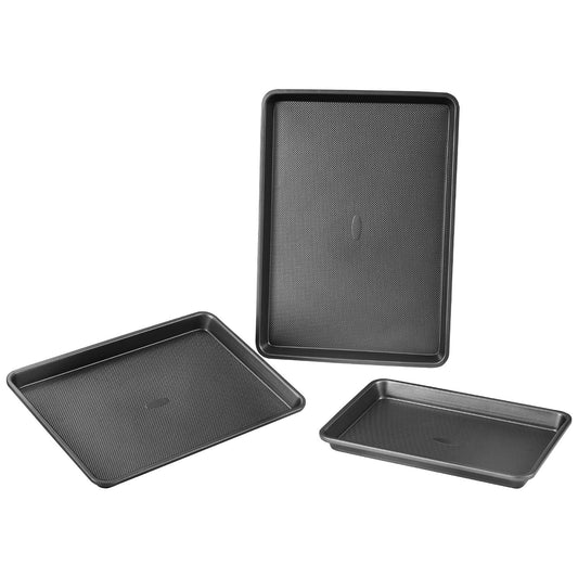 Baking Pan Set 3-Piece Nonstick Carbon Steel Set with Silicone Handles