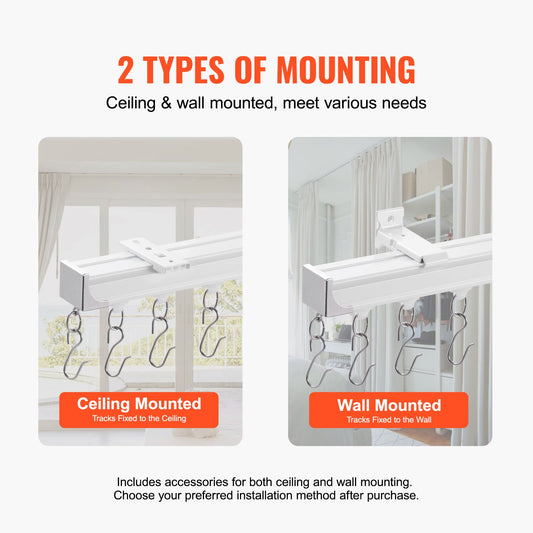 Ceiling Curtain Track Set 17.7 FT/5.4 Meter Room Divider with Hooks White