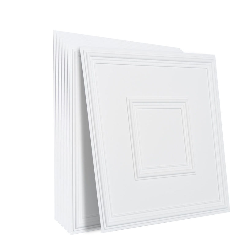 Ceiling Tiles 12-Pack 24 x 24 in PVC Easy Installation White Geometric