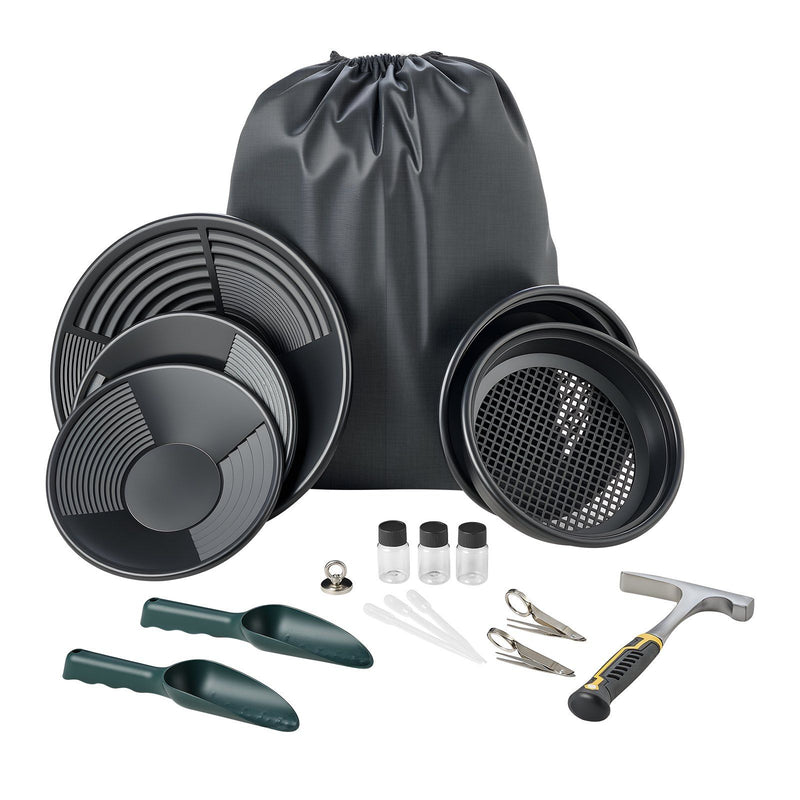Gold Panning Kit 19 PCS 254mm 355mm Pans Classifier Sieve Backpack