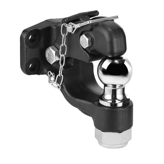 Pintle Hook, 9070 kg Towing Capacity, Trailer Hitches Receiver Hook Combination 50.4 mm Hitch Ball, Fits for 63.5 to 76.2 mm Lunette Ring with Mounting Kit, Wear-resistant, Black Powder Coat