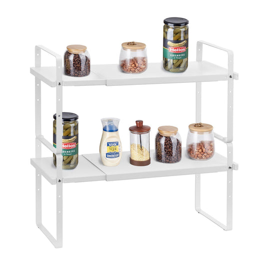 Adjustable 2 Tier Cabinet Shelf Organizer Expandable White