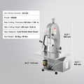 Commercial Electric Meat Bandsaw, 1800W Stainless Steel Countertop Bone Sawing Machine, 380 x 485 mm Workbench, 180 mm Max Cutting Thickness, Frozen Meat Cutter with 5 Blades for Rib Pork Beef