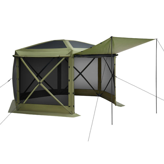 Gazebo Screen Tent 3x3m 6-Sided Camping Canopy Carry Bag Green