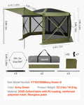 Gazebo Screen Tent 3x3m 6-Sided Camping Canopy Carry Bag Green