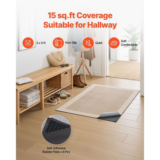 Rug Pad 0.91 x 1.52 m, Non-slip Carpet Area Pad, Rug Mat Padding with Dual Surface Felt Cushion & Rubber Gripper, Hardwood Floor Protection for All Floors, Finishes, Keeps Carpets in Place