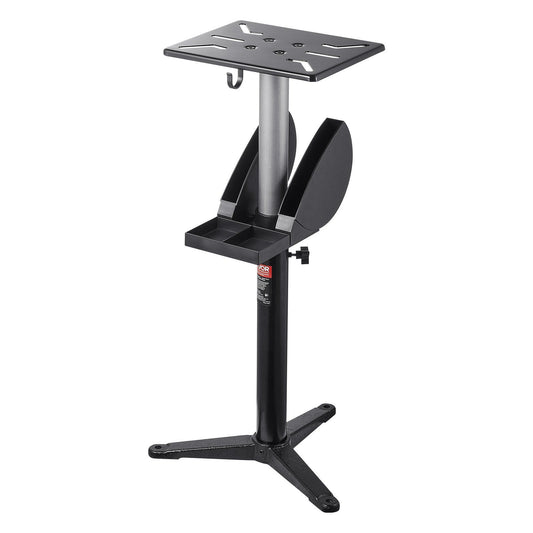 Bench Grinder Stand, Bench Grinder Vise Floor Pedestal with 31.5 x 25.4 cm Mounting Plate, Height-Adjustable Pedestal Stand with Grinding Wheel Storage Compartment & Heavy-Duty Cast Iron Base