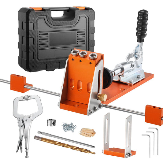 Pocket Hole Jig Kit, 12.7 to 38.1 mm Adjustable, Jig Pocket Hole System with Toolcase, C-Clamp, Step Drill, Hex Wrench, Drill Stop Ring, Square Drive Bit, Reinforced Metal Frame, for Woodworking