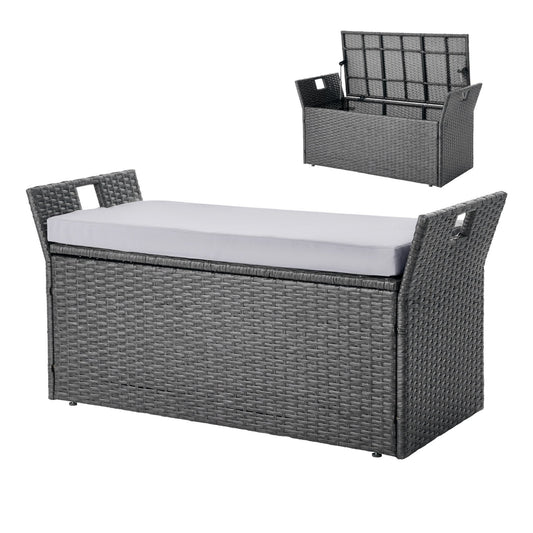 Outdoor Storage Bench 2-Person PE Rattan 151L Deck Box Weatherproof