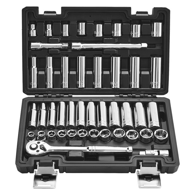 Socket Set 44 Piece 9.5mm SAE Metric Deep Shallow CR-V Alloy Steel