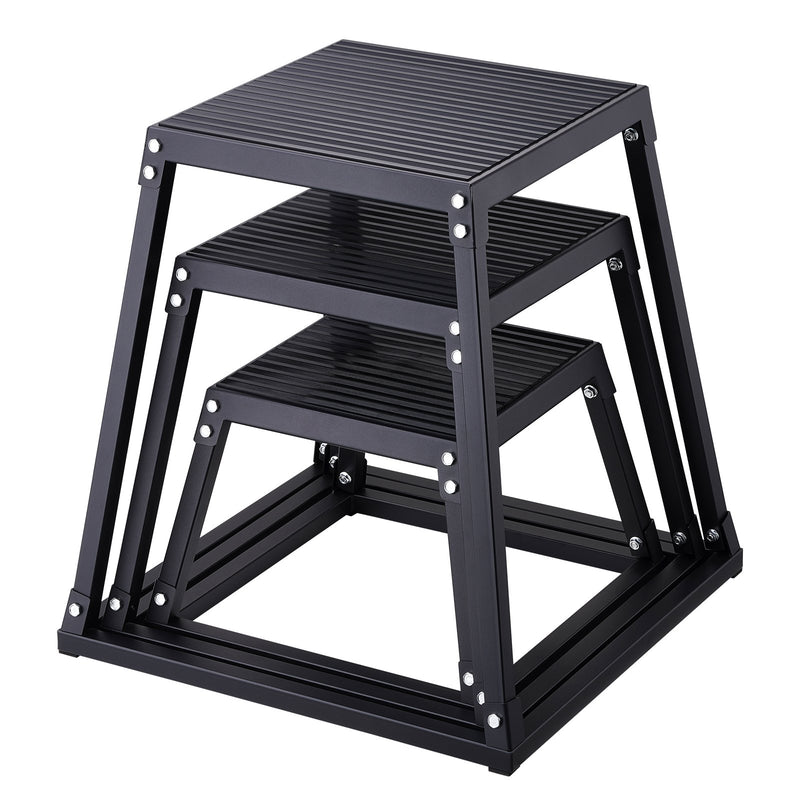 Plyometric Jump Box Set 12/18/24 Inch Anti-Slip Black Home Gym