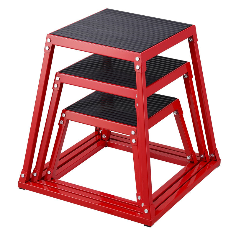 Plyometric Jump Box 12/18/24 Inch Anti-Slip Red Home Gym Set