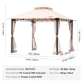Gazebo 3.05x3.05m 6-8 Person Mosquito Net Metal Frame PU Polyester