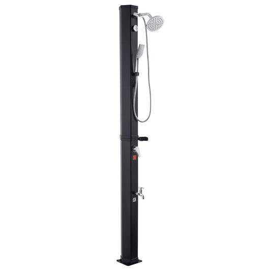 Solar Heated Shower 40L 205cm Black Outdoor Poolside Beach