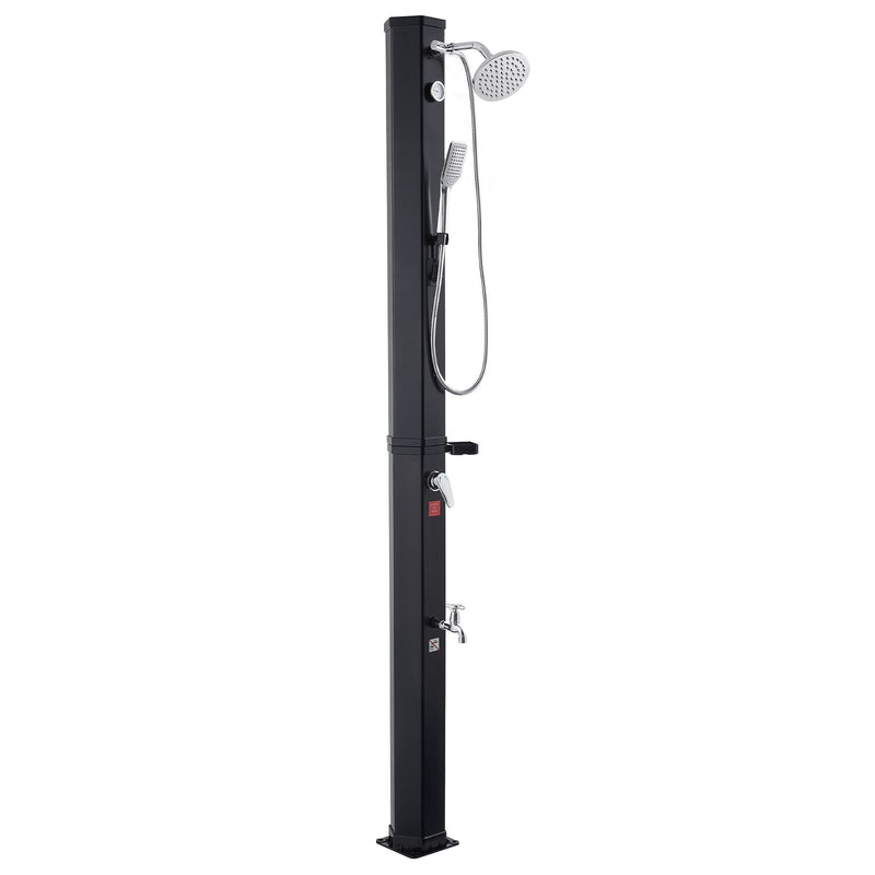 Solar Heated Shower 40L 205cm Black Outdoor Poolside Beach