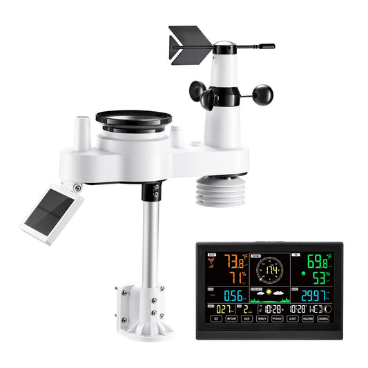 Wireless Weather Station 7-in-1 Solar Powered Rain Gauge Indoor