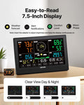 Wireless Weather Station 7-in-1 Solar Powered Rain Gauge Indoor