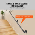 Pipe Stair Handrail 11FT 440LBS Carbon Steel Wall Mount Indoor