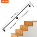 7FT Carbon Steel Pipe Stair Handrail 440LBS Wall Mount Indoor Outdoor