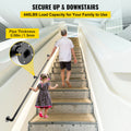 Pipe Stair Handrail, 9FT Staircase Handrail, 440LBS Load Capacity Carbon Steel Pipe Handrail, Industrial Pipe Handrail with Wall Mount Support, Round Corner Wall Handrailings for Indoor, Outdoor