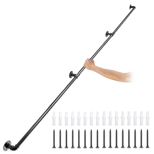Pipe Stair Handrail 9FT 440LBS Carbon Steel Industrial Wall Mount