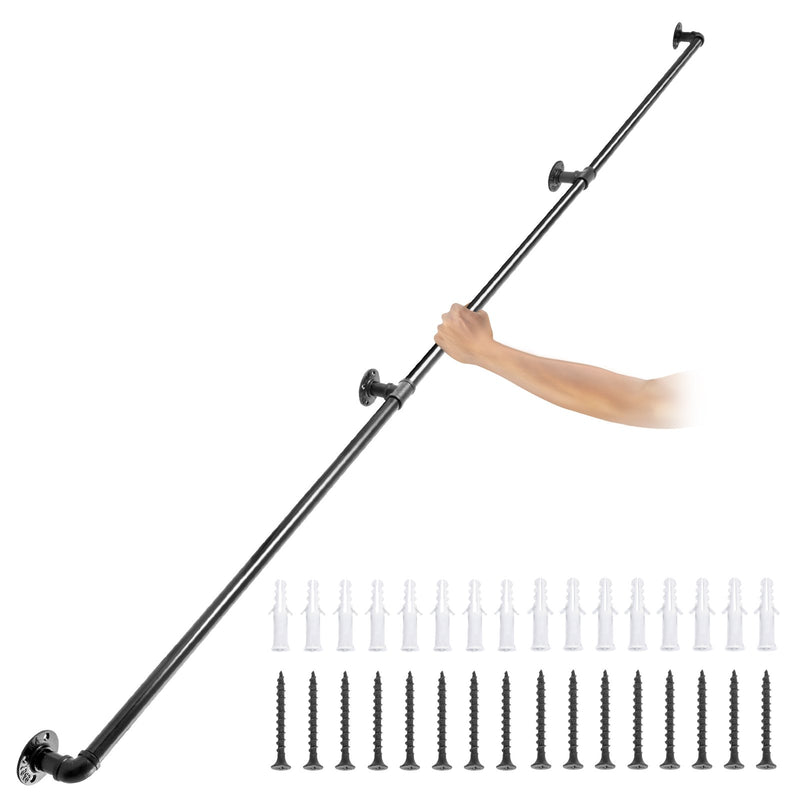 Pipe Stair Handrail 9FT 440LBS Carbon Steel Industrial Wall Mount