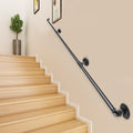Pipe Stair Handrail 9FT 440LBS Carbon Steel Industrial Wall Mount