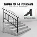 Iron Handrail Stair Railing 1-4 Steps Outdoor Black w/ Bars