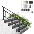 Iron Handrail Stair Railing 1-4 Steps Outdoor Black w/ Bars