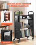 Library Book Cart 150kg 77x38x122cm Lockable Wheels Black