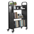 Library Book Cart 150kg 77x38x122cm Lockable Wheels Black