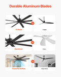 Artiss 213cm Ceiling Fan 6-Speed Remote Black Flush Mount Indoor Outdoor