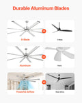 Artiss 213cm Ceiling Fan 8-Blade 6-Speed Remote DC Motor Brushed