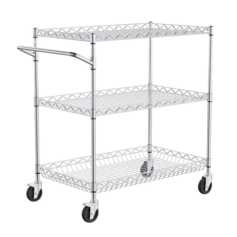 3 Tier Steel Rolling Cart 300kg Capacity Wire Storage Trolley Kitchen
