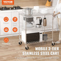 3 Tier Steel Rolling Cart 300kg Capacity Wire Storage Trolley Kitchen