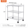 3 Tier Steel Rolling Cart 300kg Capacity Wire Storage Trolley Kitchen