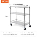 3 Tier Wire Rolling Cart Steel Trolley 80mm Basket 6 Hooks