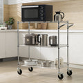 3 Tier Wire Rolling Cart Steel Trolley 80mm Basket 6 Hooks