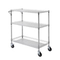 3 Tier Wire Rolling Cart Steel Trolley 80mm Basket 6 Hooks