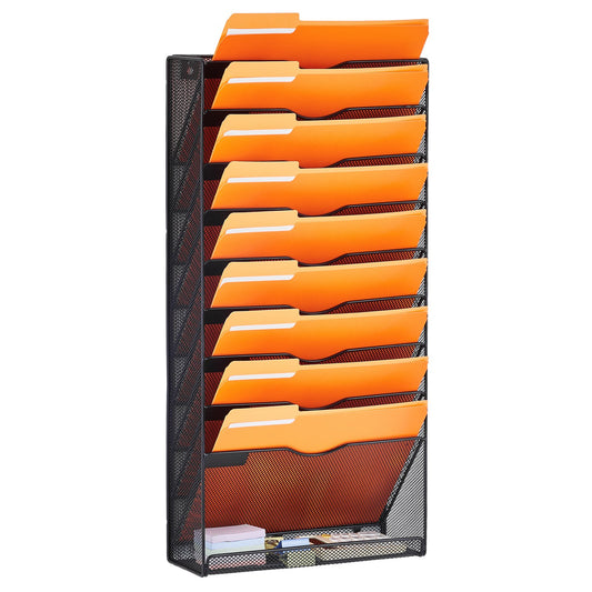 File Wall Rack Mesh 10 Pockets Office School Storage Organiser