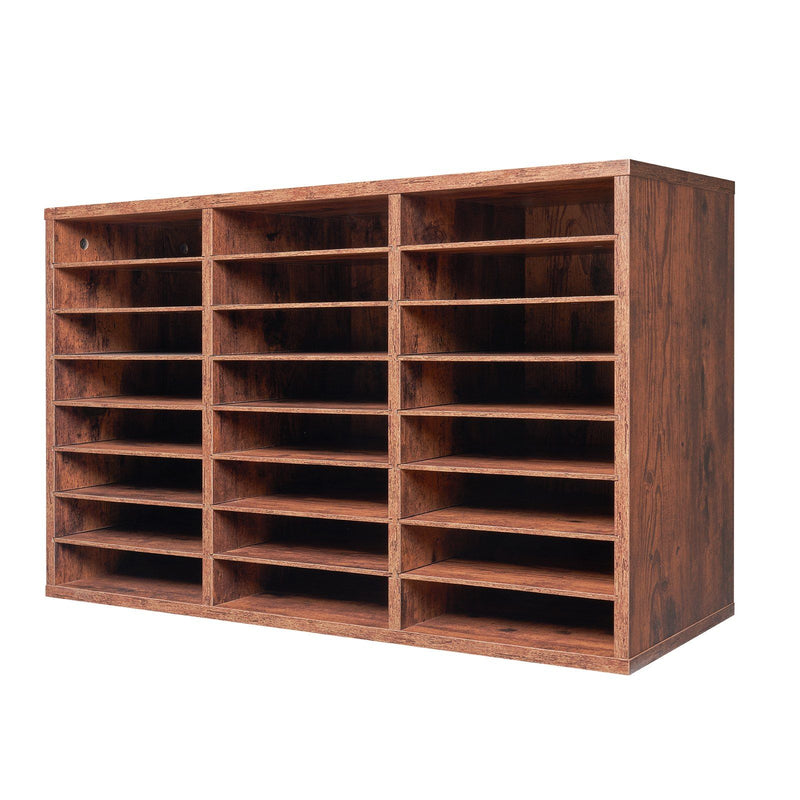 Literature Organizer 24 Compartment Wooden Mailbox Sorter Dark Brown