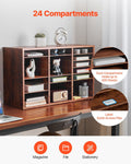 Literature Organizer 24 Compartment Wooden Mailbox Sorter Dark Brown
