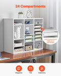 Literature Organizer 24 Compartment Office Mailbox White Wooden