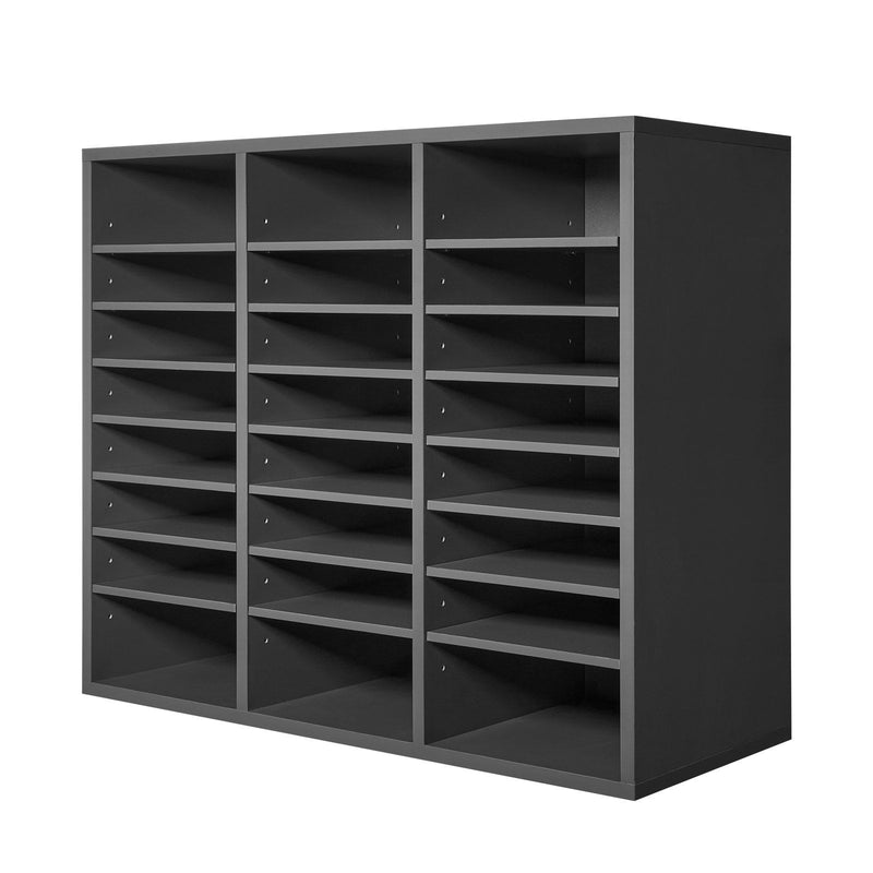 Literature Organizer 24 Compartment Wooden Mailbox Sorter Grey